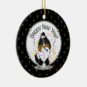 Happy New Year Shetland Sheepdog (drie kleuren) Cu Keramisch Ornament (Rechts)