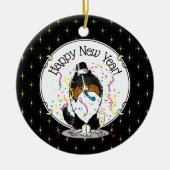 Happy New Year Shetland Sheepdog (drie kleuren) Cu Keramisch Ornament (Voorkant)