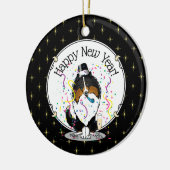 Happy New Year Shetland Sheepdog (drie kleuren) Cu Keramisch Ornament (Links)