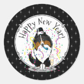 Happy New Year Shetland Sheepdog (drie kleuren) Cu Ronde Sticker (Voorkant)