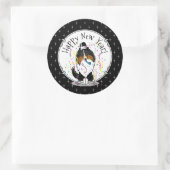 Happy New Year Shetland Sheepdog (drie kleuren) Cu Ronde Sticker (Tas)