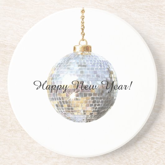 Happy New Year Silver Ball Zandsteen Onderzetter (Voorkant)