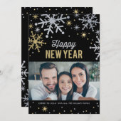 Happy New Year Silver en Gold Sparkle Photo Feestdagenkaart (Voorkant / Achterkant)