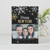Happy New Year Silver en Gold Sparkle Photo Feestdagenkaart (Staand voorkant)