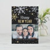 Happy New Year Silver en Gold Sparkle Photo Feestdagenkaart (Staand voorkant)
