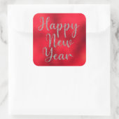 Happy New Year Silver Glitter op Red Metallic Vierkante Sticker (Tas)
