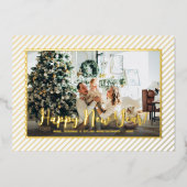  Happy New Year Silver Pinstripe Folie Feestdagenkaart (Voorkant)