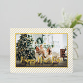  Happy New Year Silver Pinstripe Folie Feestdagenkaart (Staand Voorkant)