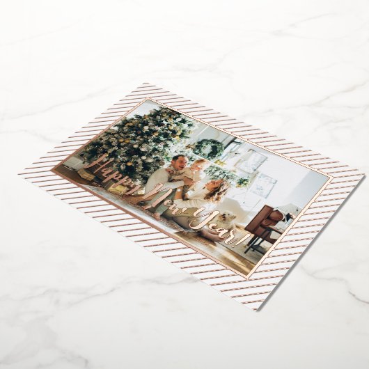  Happy New Year Silver Pinstripe Folie Feestdagenkaart (Gedraaid)