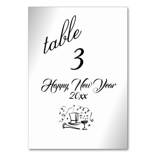 Happy New Year Silver Table Number Kaart (Voorkant)
