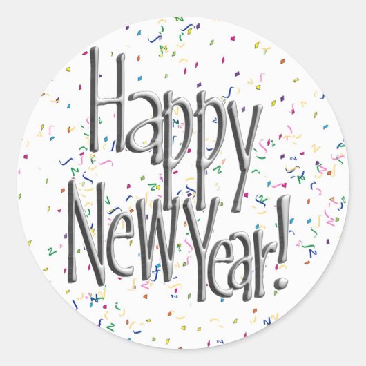 Happy New Year Silver-tekst Ronde Sticker (Voorkant)