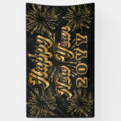 Happy New Year Simple Black And Gold Party Spandoek (Verticaal)