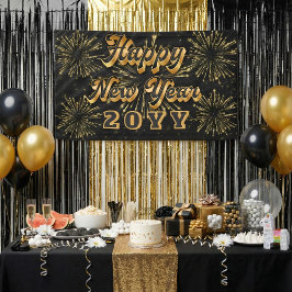 Happy New Year Simple Black And Gold Party  Spandoek