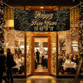 Happy New Year Simple Black And Gold Party  Spandoek