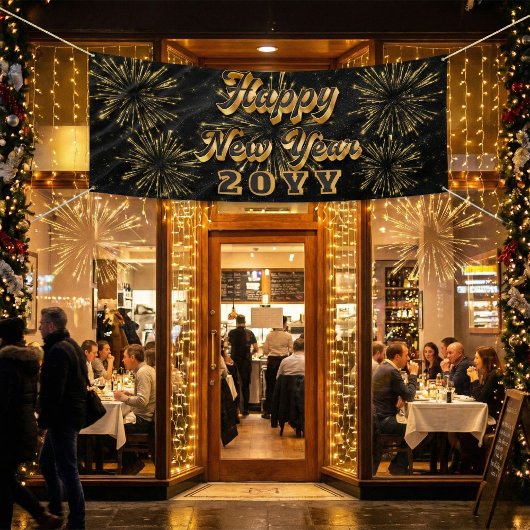 Happy New Year Simple Black And Gold Party Spandoek