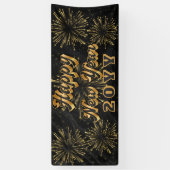 Happy New Year Simple Black And Gold Party Spandoek (Verticaal)