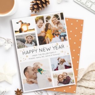 Happy New Year Simple Minimalist Photo Collage Feestdagenkaart