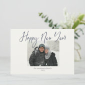 Happy New Year Simple Photo Navy Sage Feestdagenkaart (Staand voorkant)