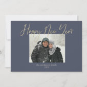 Happy New Year Simple Photo Sage Navy Blue Feestdagenkaart (Voorkant)