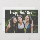Happy New Year Simple Photo White Script Overlay Feestdagenkaart (Voorkant)
