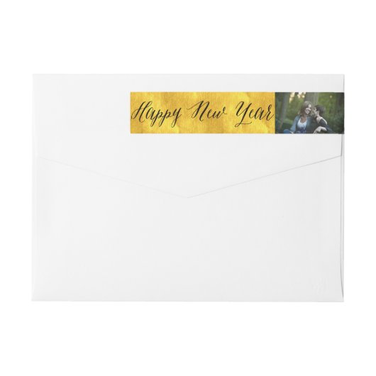 Happy New Year Simple Script Golden Photo Address (Achterkant)