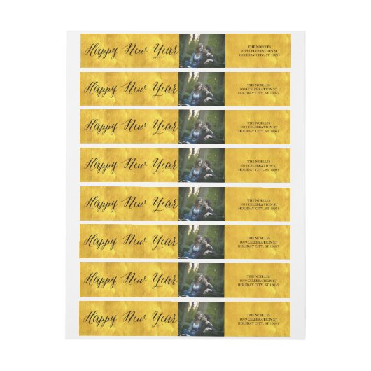 Happy New Year Simple Script Golden Photo Address (Vel)