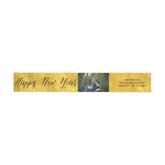 Happy New Year Simple Script Golden Photo Address (Individueel)
