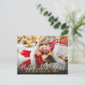 Happy New Year Simple Script Modern Minimal Photo Feestdagenkaart (Staand voorkant)