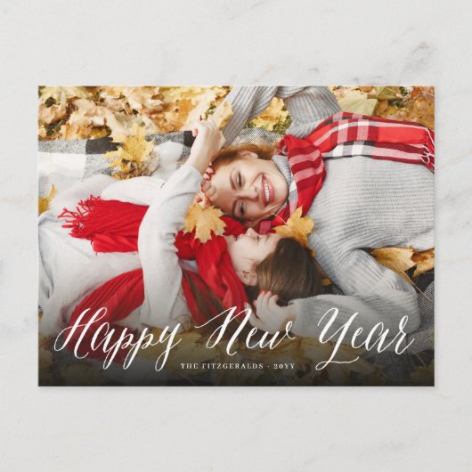 Happy New Year Simple Script Modern Minimal Photo Feestdagenkaart (Voorkant)