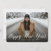 Happy New Year Simple Script Modern Minimal Photo Feestdagenkaart (Voorkant)
