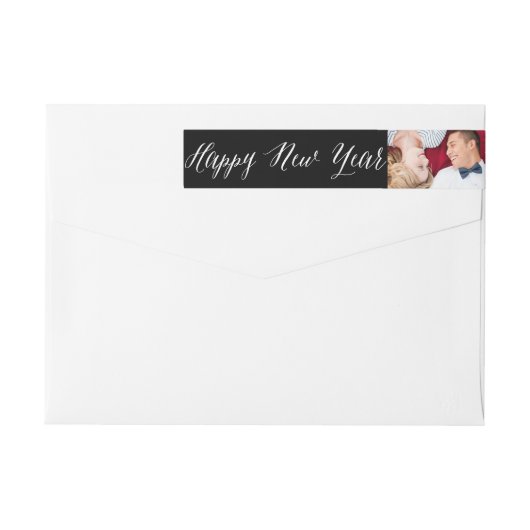 Happy New Year Simple Script Modern Photo Address (Achterkant)