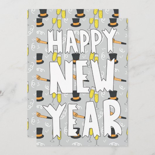 Happy New Year Sketchy Uitnodiging (Voorkant / Achterkant)