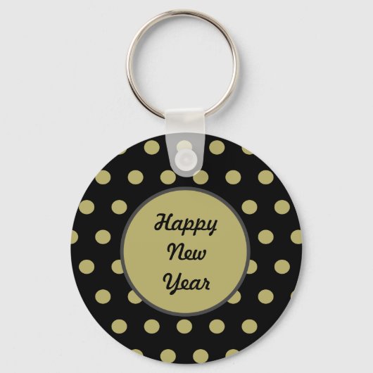 Happy New Year Sleutelhanger (zwart en goud) (Voorkant)