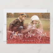 Happy New Year Sneeuwfoto Feestdagenkaart (Voorkant)