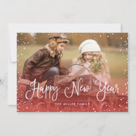 Happy New Year Sneeuwfoto Feestdagenkaart