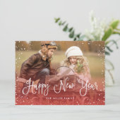 Happy New Year Sneeuwfoto Feestdagenkaart (Staand voorkant)