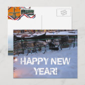 Happy New Year Snow Bicycles Postcard Feestdagenkaart (Voorkant / Achterkant)