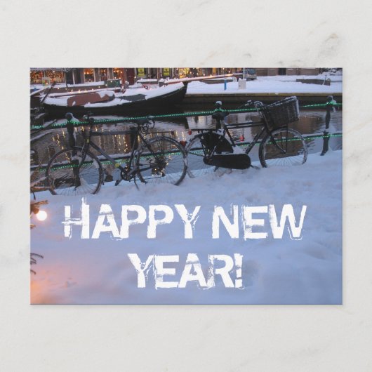 Happy New Year Snow Bicycles Postcard Feestdagenkaart (Voorkant)