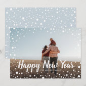 Happy New Year Snow Greeting Photo Feestdagenkaart (Voorkant / Achterkant)