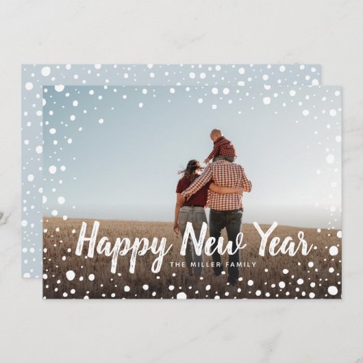 Happy New Year Snow Greeting Photo Feestdagenkaart (Voorkant / Achterkant)