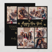 Happy New Year Snowflake Black Gold Photo Collage  Feestdagenkaart (Voorkant / Achterkant)