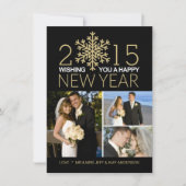 Happy New Year Snowflake Holiday Tri-Photo Collage Feestdagenkaart (Voorkant)