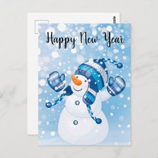 Happy New Year Snowman Briefkaart (Voorkant / Achterkant)