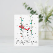 Happy New Year Snowman Briefkaart (Staand voorkant)