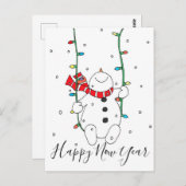 Happy New Year Snowman Briefkaart (Voorkant / Achterkant)