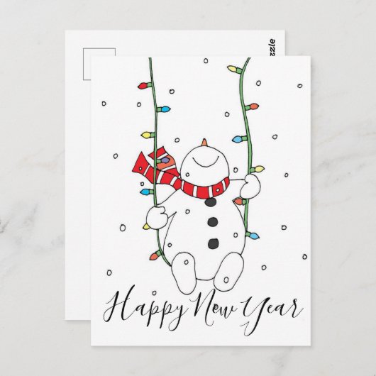 Happy New Year Snowman Briefkaart (Voorkant / Achterkant)