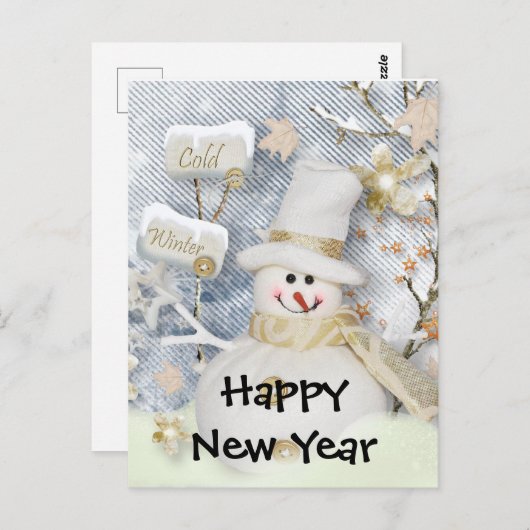 Happy New Year Snowman Briefkaart (Voorkant / Achterkant)