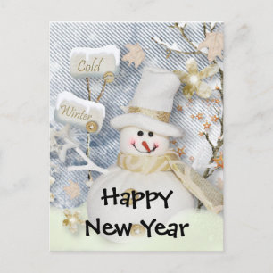 Happy New Year Snowman Briefkaart