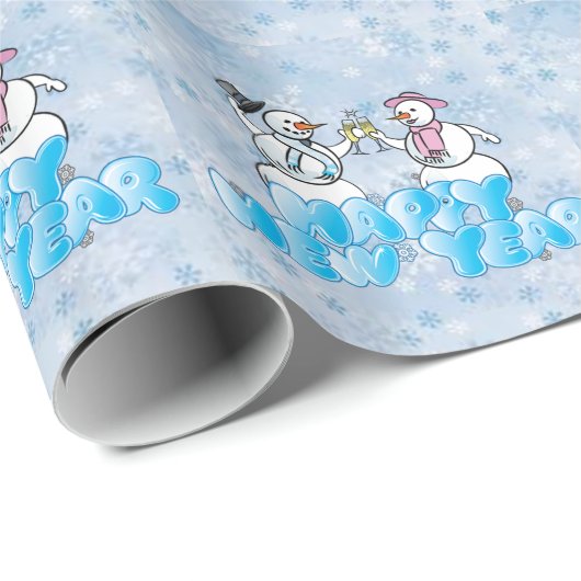 Happy New Year Snowman Cadeaupapier (Rol Hoek)