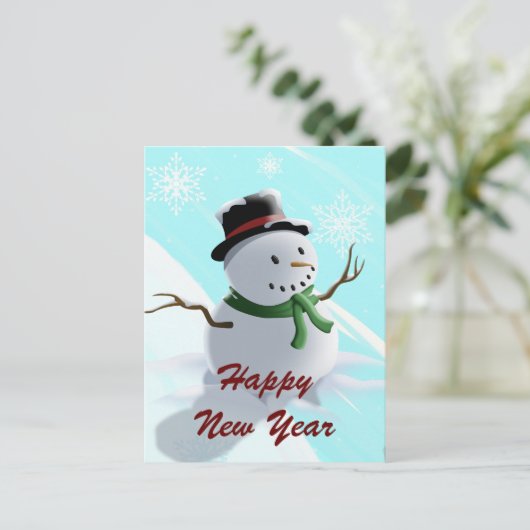 Happy New Year Snowman en Snowflakes Feestdagenkaart (Staand voorkant)